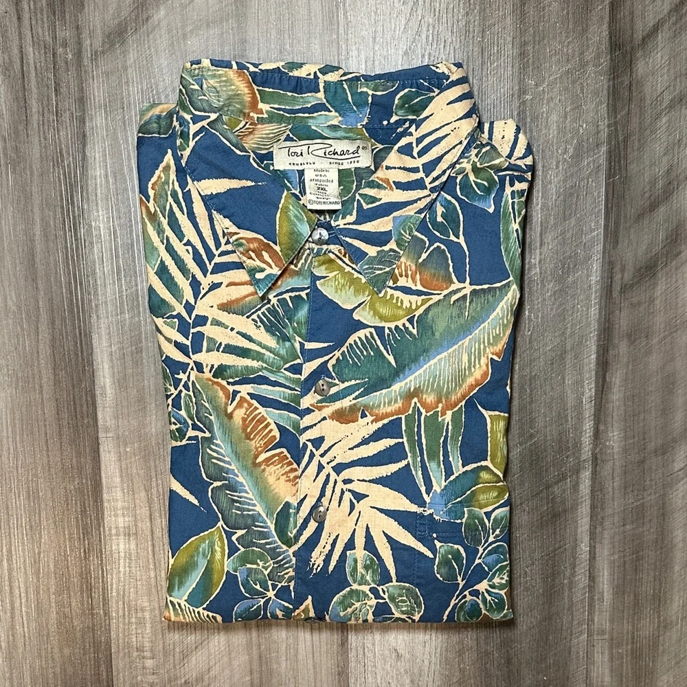Tori Richard Honolulu Hawaiian Palms Cotton Lawn Aloha Short Sleeve Button - 2XL